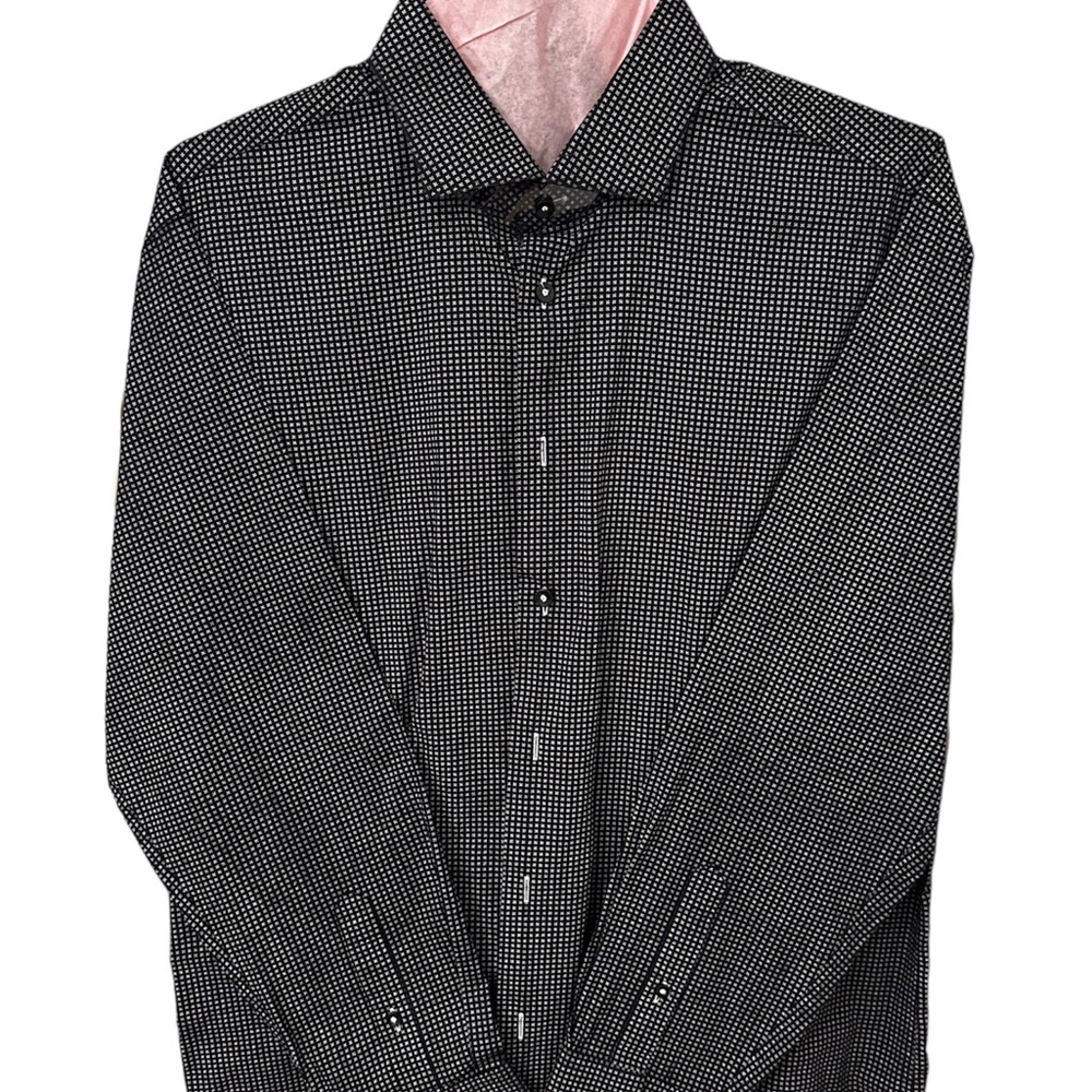 Blu by Polifroni Boys Italian Dress Shirt XL Black with White Spots Like New